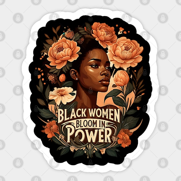 Black Women Bloom In Power Sticker by UrbanLifeApparel